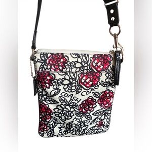 Coach Red and Black Floral Crossbody Bag